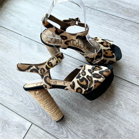 Sam  Edelman Sqaure Toe Calf Hair Platform Heel Sandals - Picture 1 of 14
